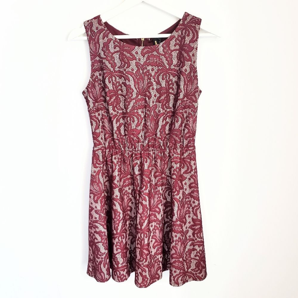 Want & Need Burgundy Lace A-Line Dress Size S